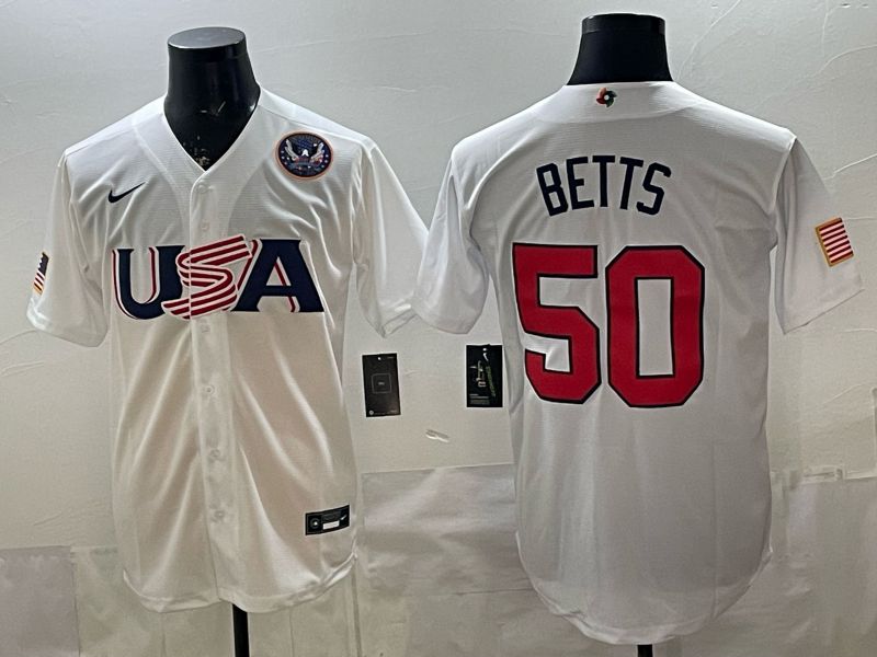 Men 2026 World Cub USA #50 Betts White Nike MLB Jersey style 07